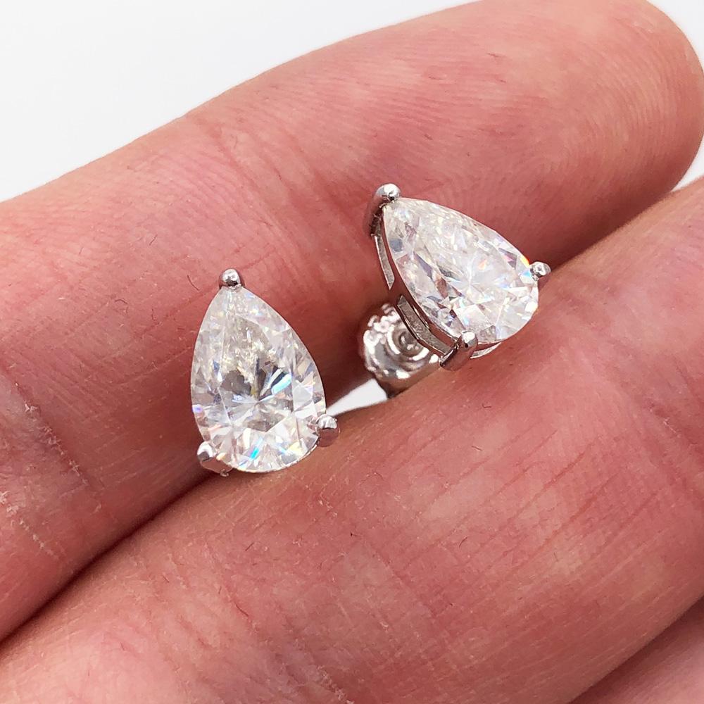 Pear Cut Moissanite VVS D Stud Earrings .925 Sterling Silver