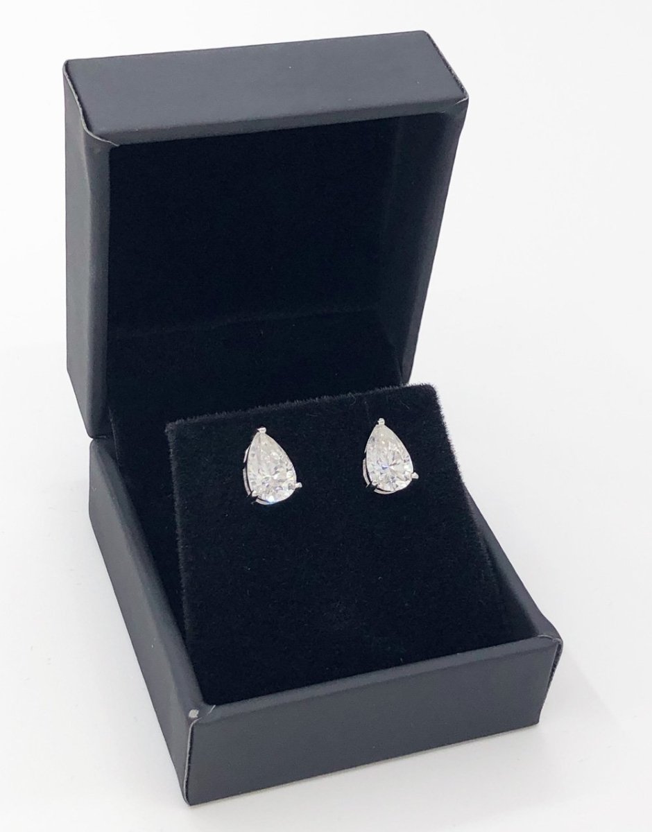 Pear Cut Moissanite VVS D Stud Earrings .925 Sterling Silver