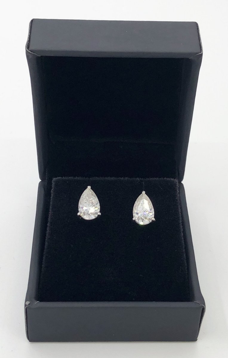Pear Cut Moissanite VVS D Stud Earrings .925 Sterling Silver