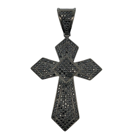 Pointed Black Cross CZ Pendant .925 Sterling Silver