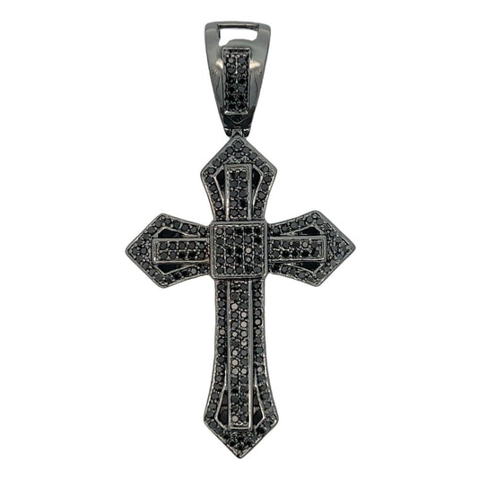 Pointed Black Cross CZ Pendant .925 Sterling Silver