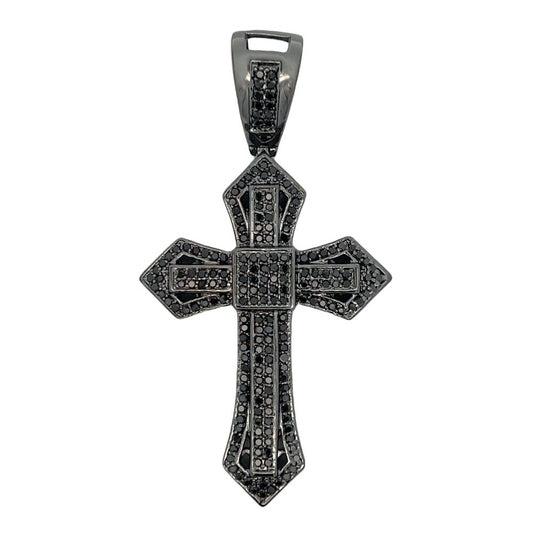 Pointy Black Cross CZ Pendant .925 Sterling Silver