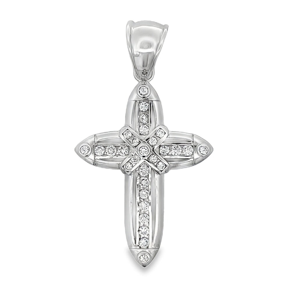 Pointy X Cross CZ Pendant .925 Sterling Silver