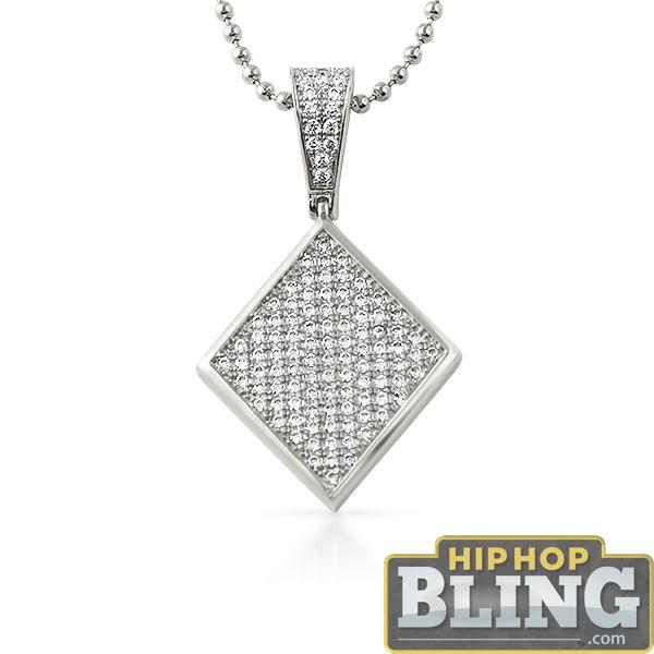 Poker Diamond CZ Rhodium Bling Bling Pendant