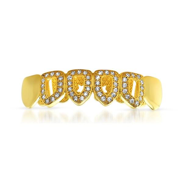 Polished 4 Open Tooth CZ Bling Bottom Teeth