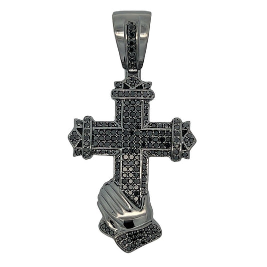 Prayer Hands Cross CZ Pendant .925 Sterling Silver