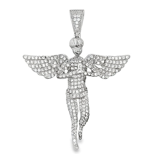 Praying Cherub Angel CZ Pendant .925 Sterling Silver