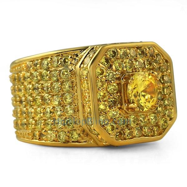 Presidential Canary CZ Gold Bling Bling Ring