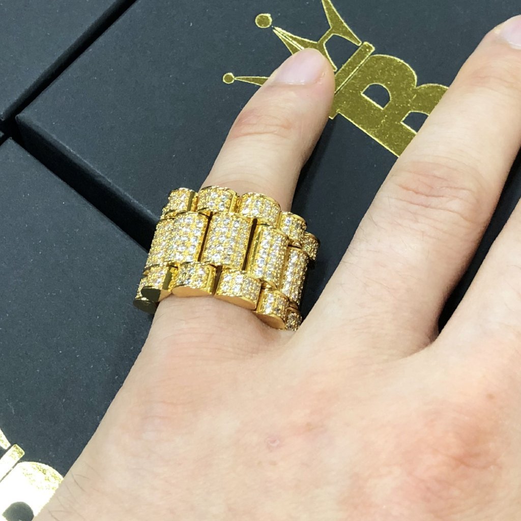 Presidential Link Gold CZ Bling Bling Ring