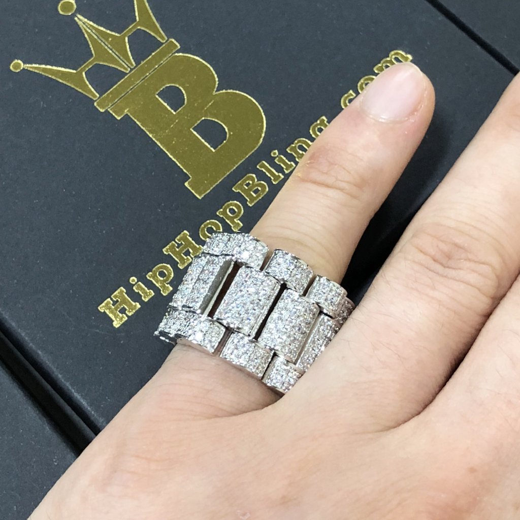Presidential Link Rhodium CZ Bling Bling Ring