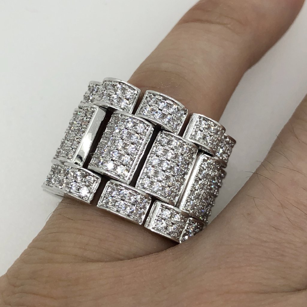 Presidential Link Rhodium CZ Bling Bling Ring
