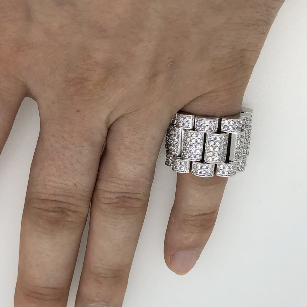 Presidential Link Rhodium CZ Bling Bling Ring