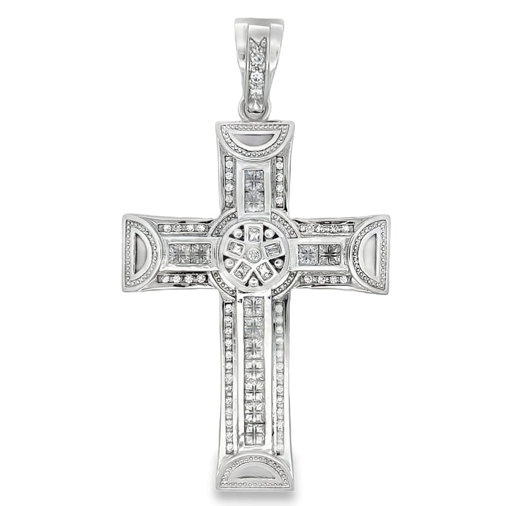 Princess Custom Cross CZ Pendant .925 Sterling Silver