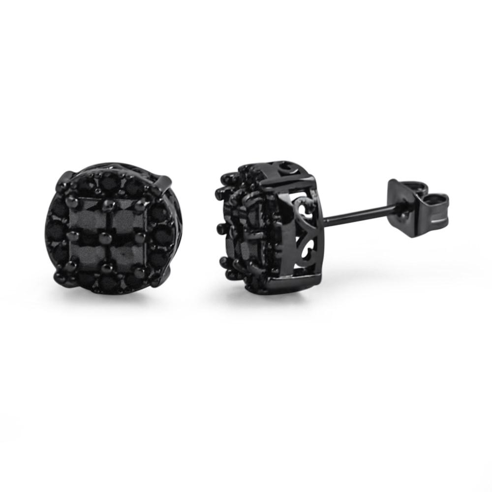 Princess Cut Round Cluster Black CZ Hip Hop Earrings