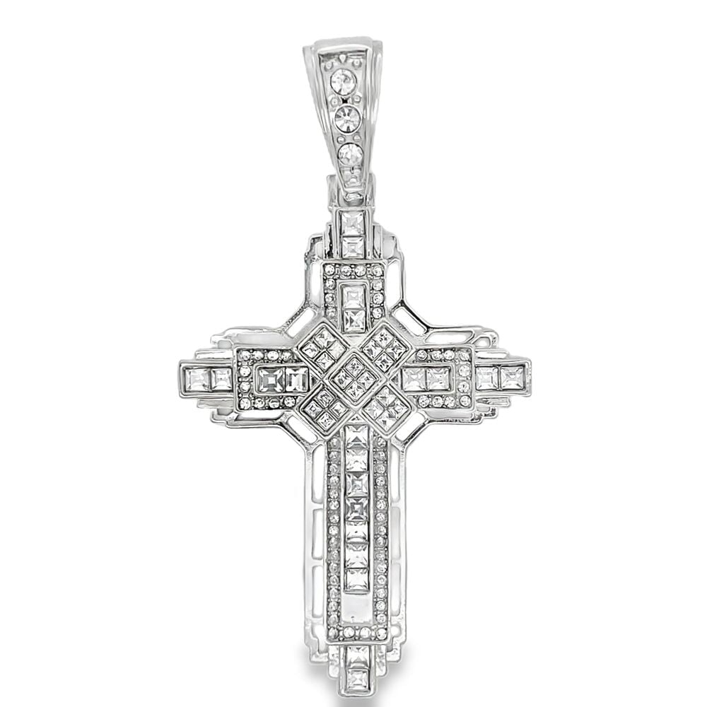 Princess Cut X Cross CZ Iced Out Pendant