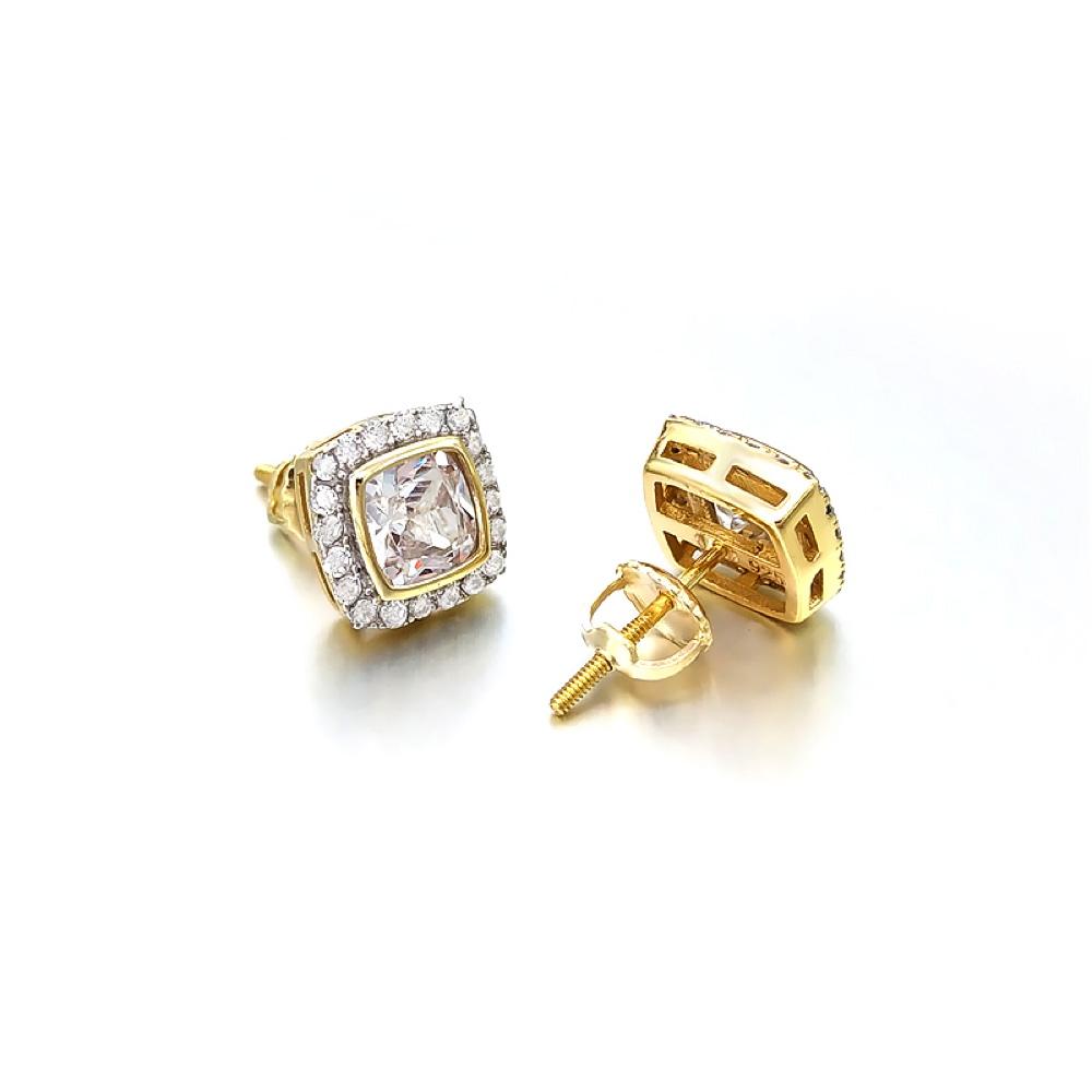 Princess Pave Border CZ Iced Out Earrings .925 Silver