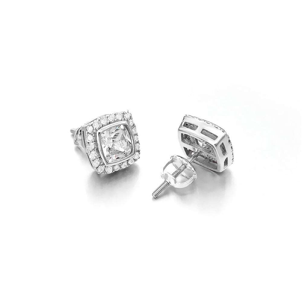 Princess Pave Border CZ Iced Out Earrings .925 Silver
