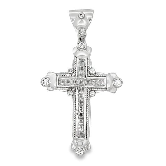Princess Rope Cross CZ Pendant .925 Sterling Silver