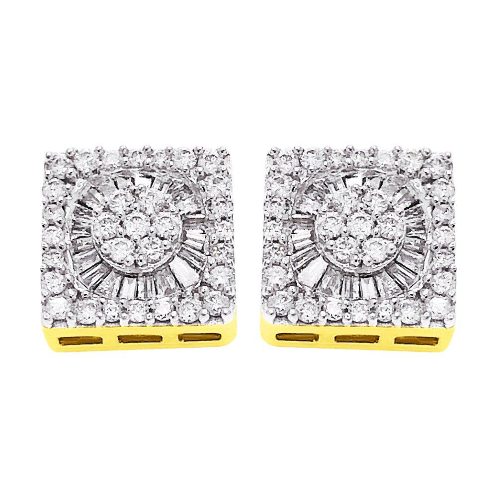 Radiant Baguette Square Diamond Earrings .75cttw 10K Yellow Gold