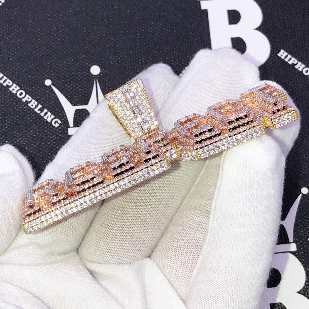 RESPECT Baguette Plaque VVS CZ Hip Hop Iced Out Pendant