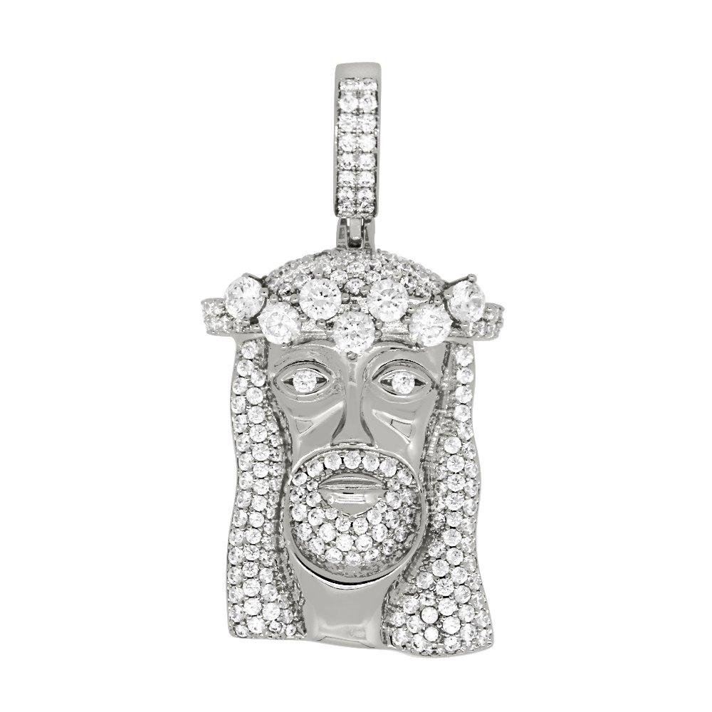 Rhodium Jesus Piece Custom CZ Bling Bling Pendant