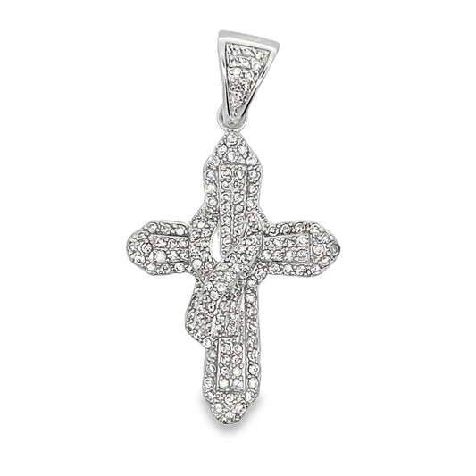 Ribbon Cross CZ Pendant .925 Sterling Silver
