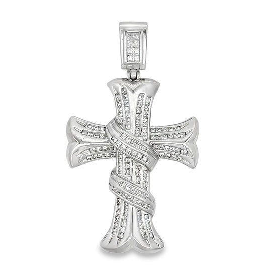 Ribbon CZ Iced Out Cross Pendant