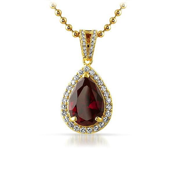 .925 Sterling Silver Pear Cut Red Gem Pendant Gold