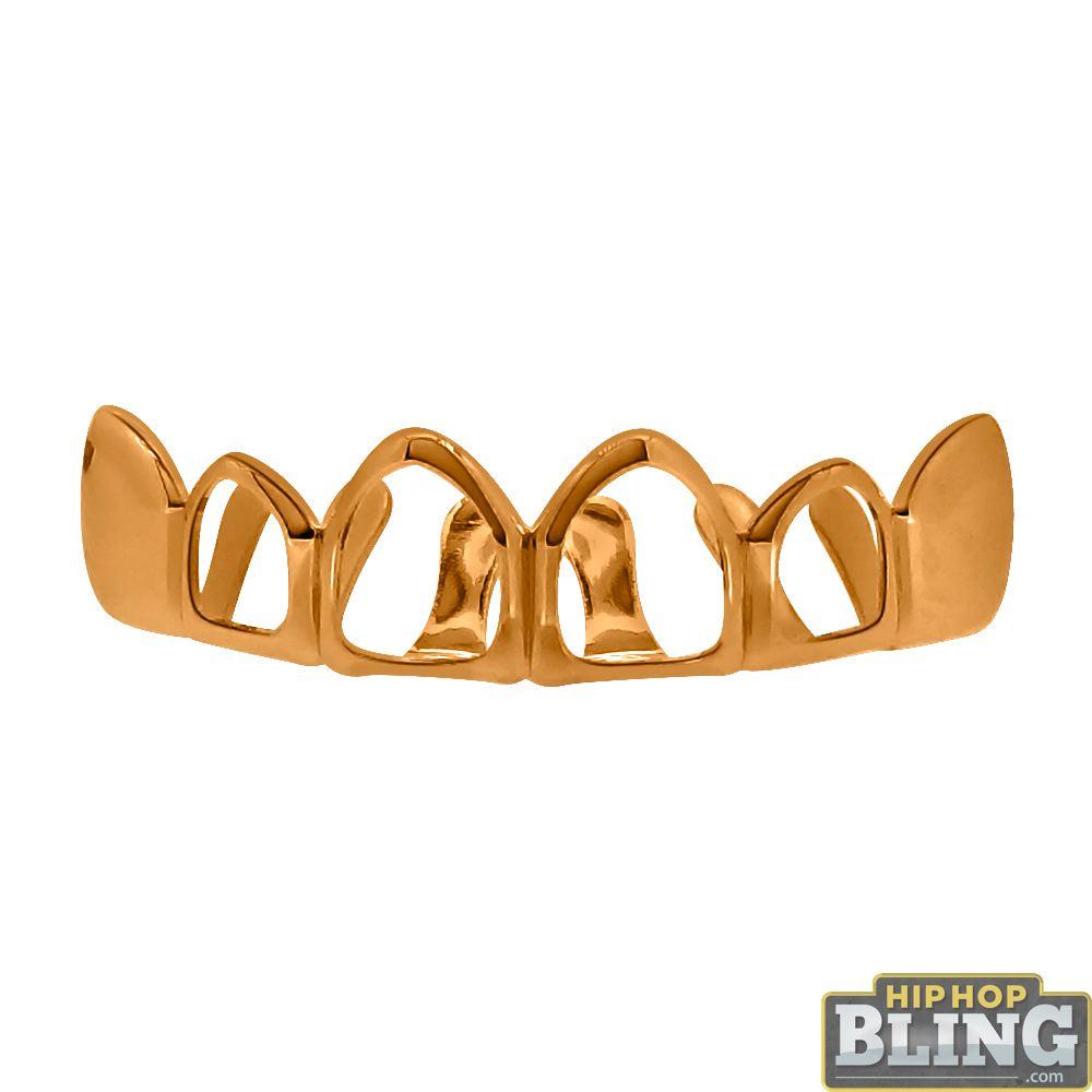 Rose Gold Grillz 4 Open Outline Top Teeth