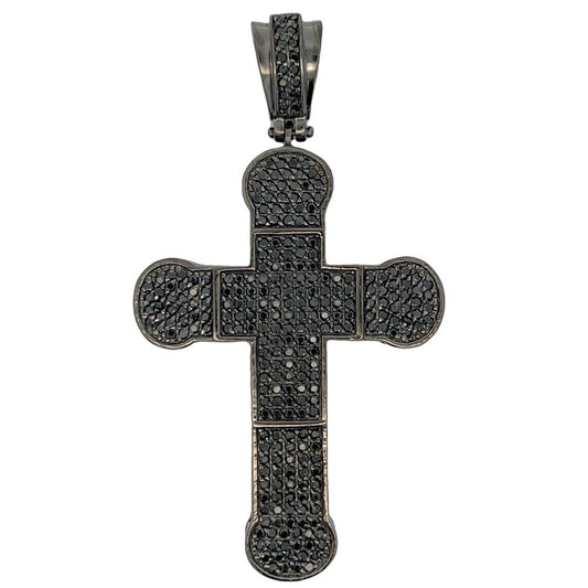 Rounded Black Cross CZ Pendant .925 Sterling Silver