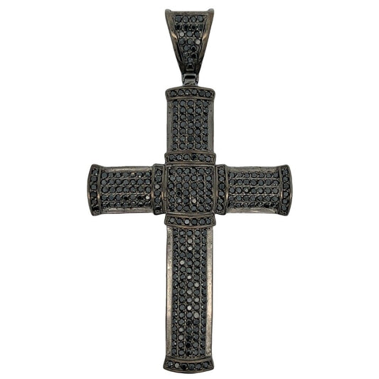 Rounded Black Cross CZ Pendant .925 Sterling Silver