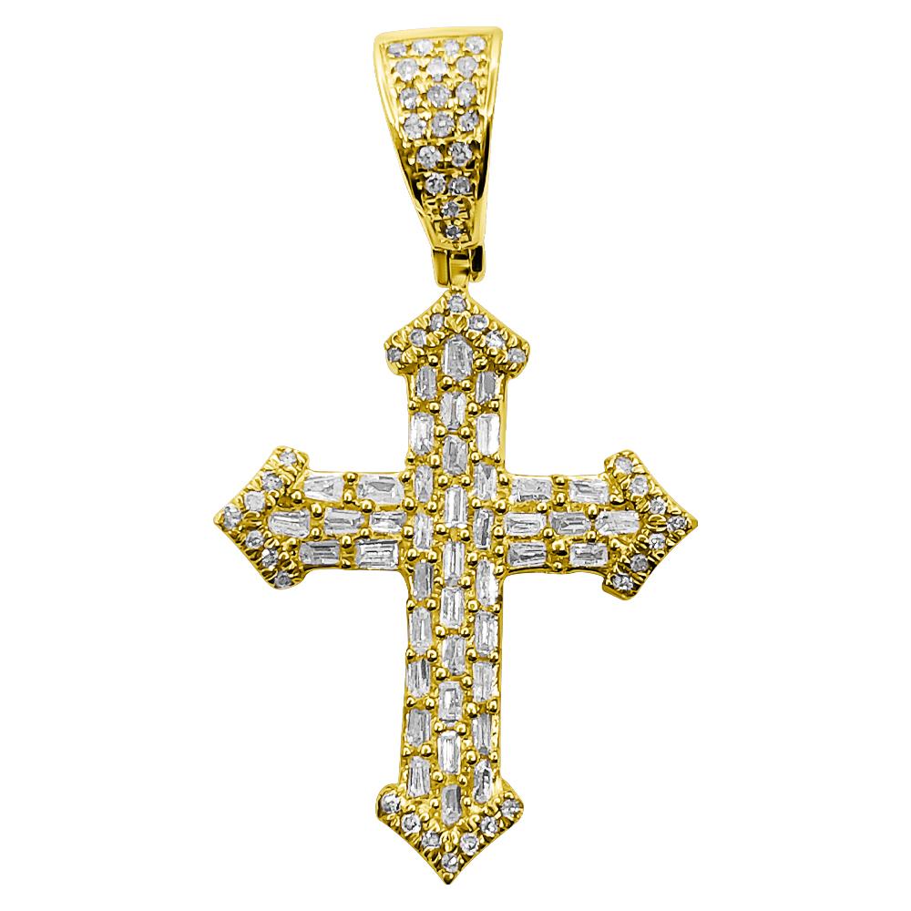 Sharp Cross Baguette Diamond Pendant .35cttw 10K Yellow Gold