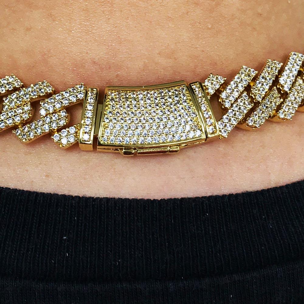 Sharp Cuban Bling Bling Chain 14MM  White / Yellow Gold