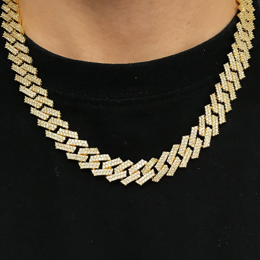 Sharp Cuban Bling Bling Chain 14MM  White / Yellow Gold