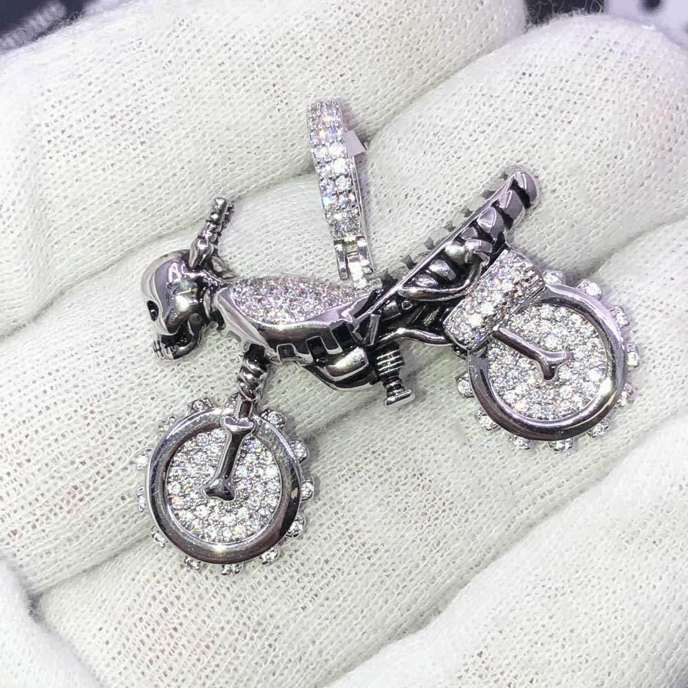 Skeleton Motorcycle CZ Hip Hop Bling Bling Pendant