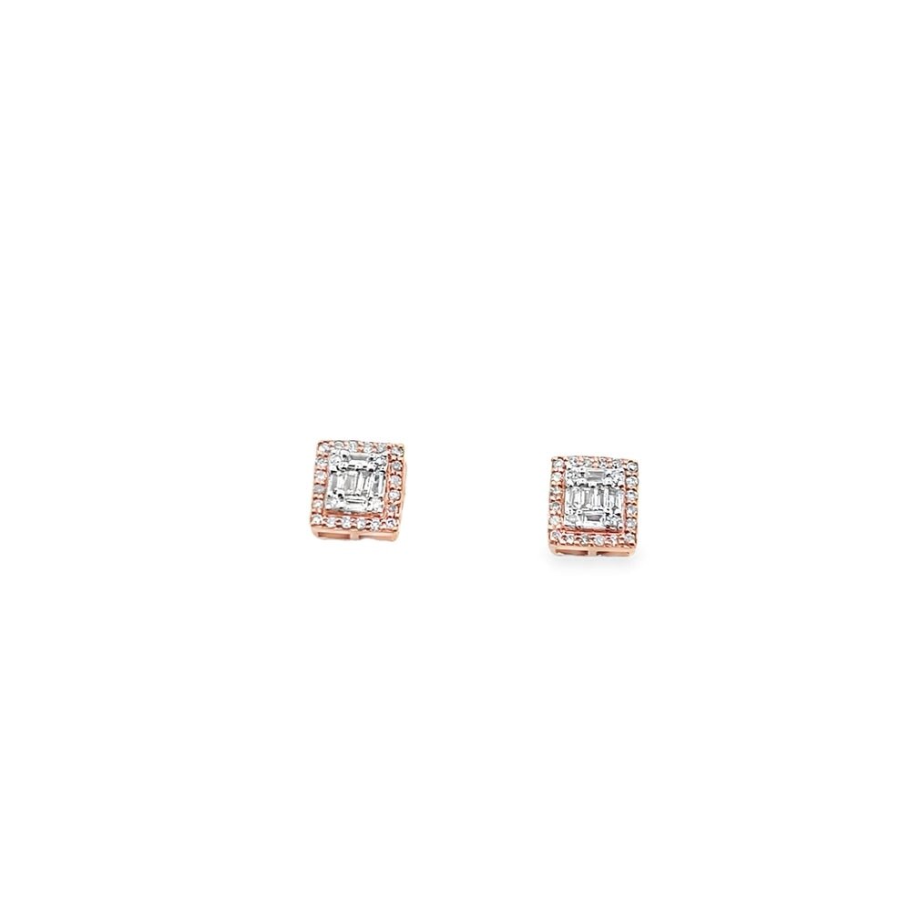 Square Baguette Halo Diamond Earrings .25cttw 10K Gold