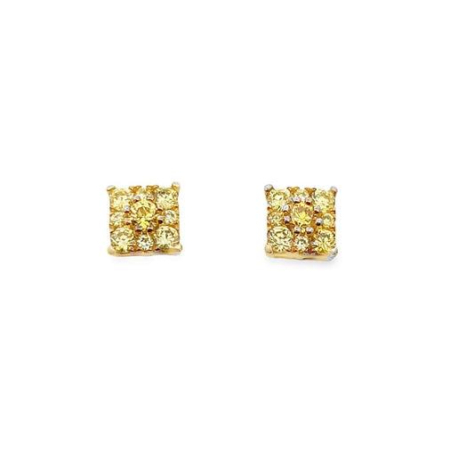 Square Cluster Canary Gold CZ Earrings .925 Sterling Silver