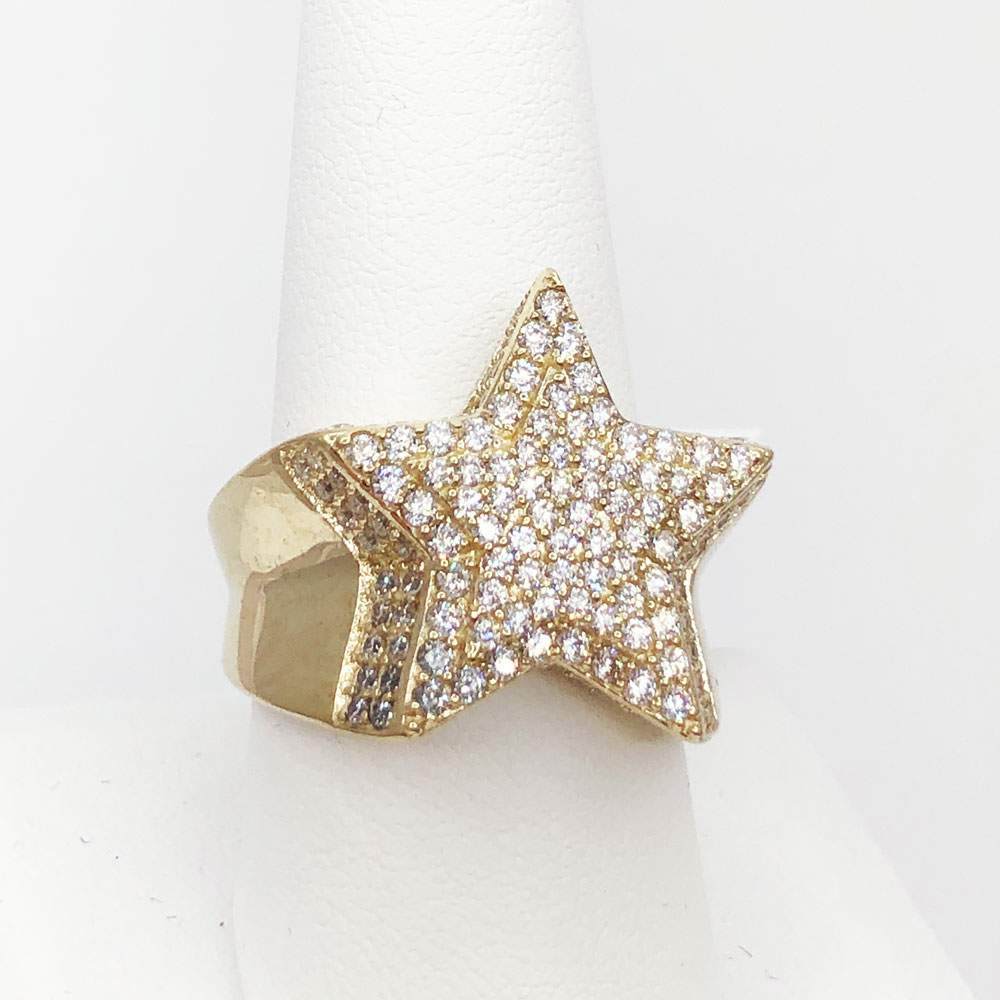 Star CZ 10K Yellow Gold Mens Ring