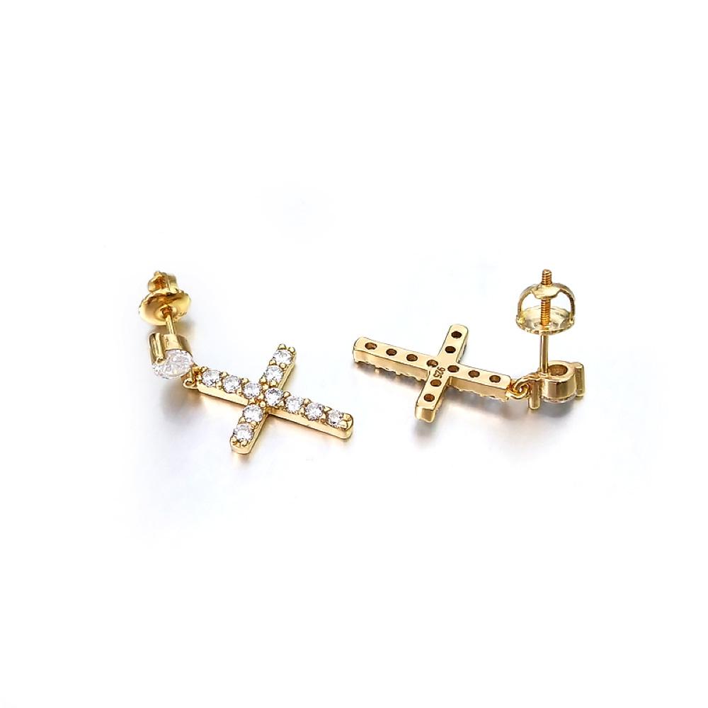 Stud Dangling Tennis Cross CZ Iced Out Earrings .925 Silver