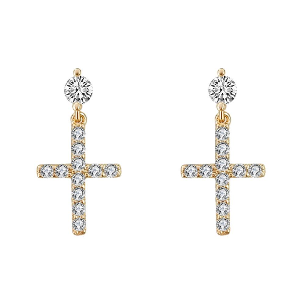 Stud Dangling Tennis Cross CZ Iced Out Earrings .925 Silver