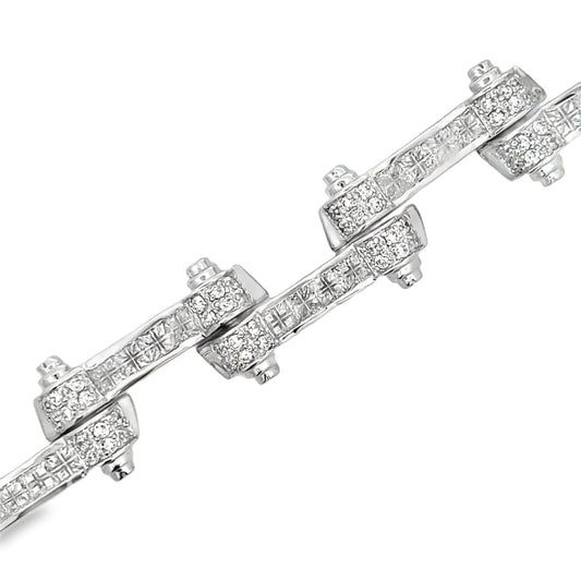 Swivel Bar CZ Iced Out Bracelet .925 Sterling Silver