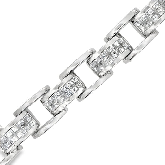 Swivel Link Princess Cut CZ Iced Out Bracelet .925 Sterling Silver