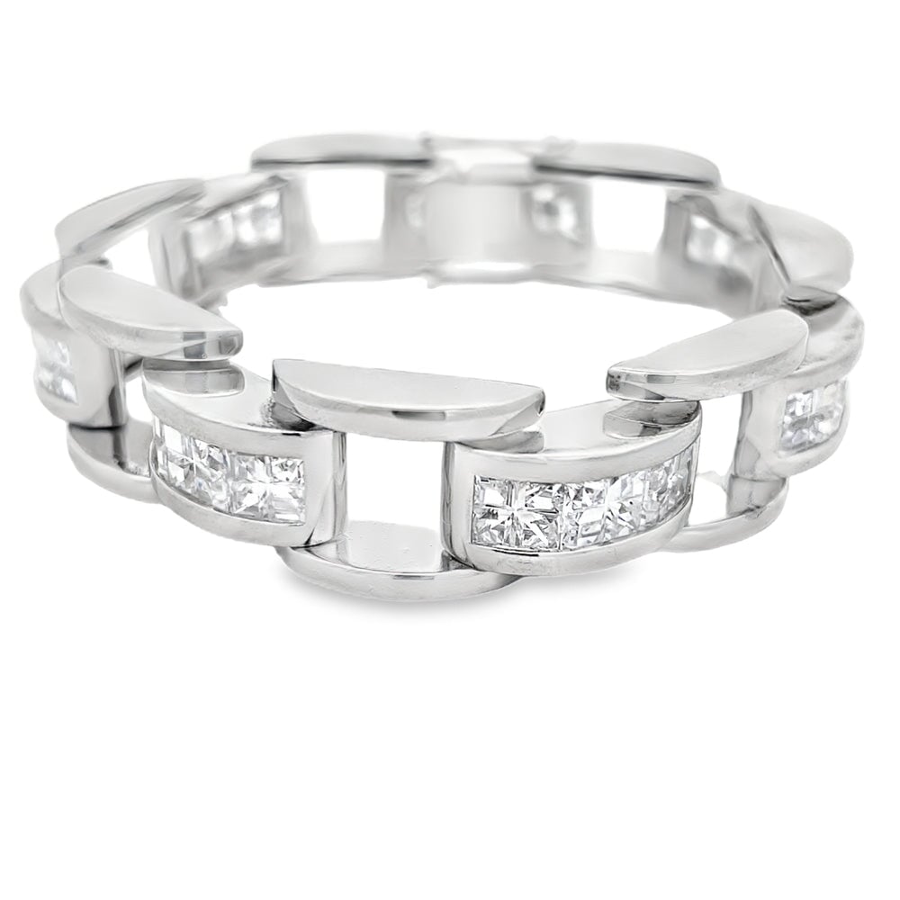 Swivel Link Princess Cut CZ Iced Out Bracelet .925 Sterling Silver