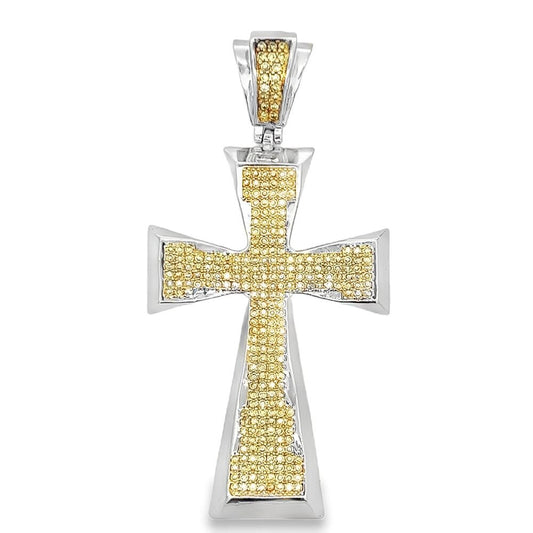 Tapered Cross Canary Yellow CZ Iced Out Pendant