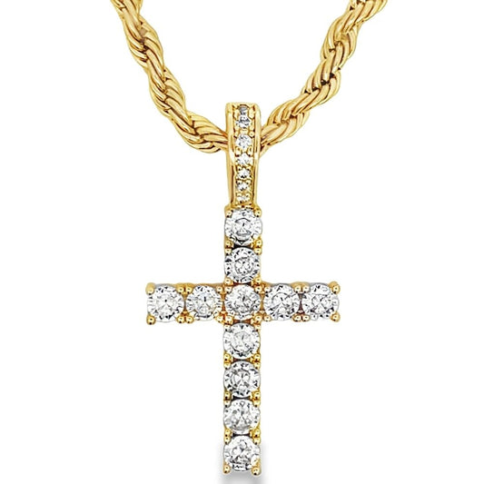 Tennis Cross CZ Iced Out Pendant & Free Chain