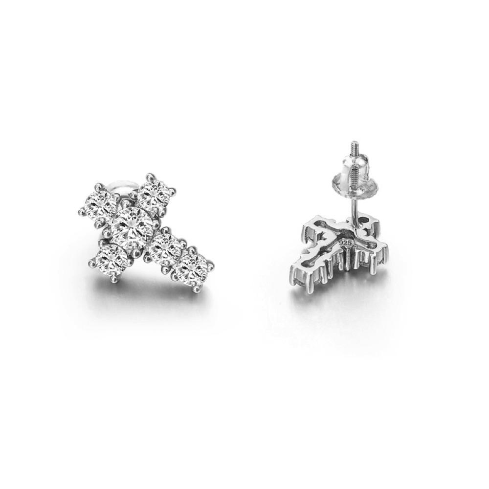 Tennis Cross Stud CZ Iced Out Earrings .925 Silver