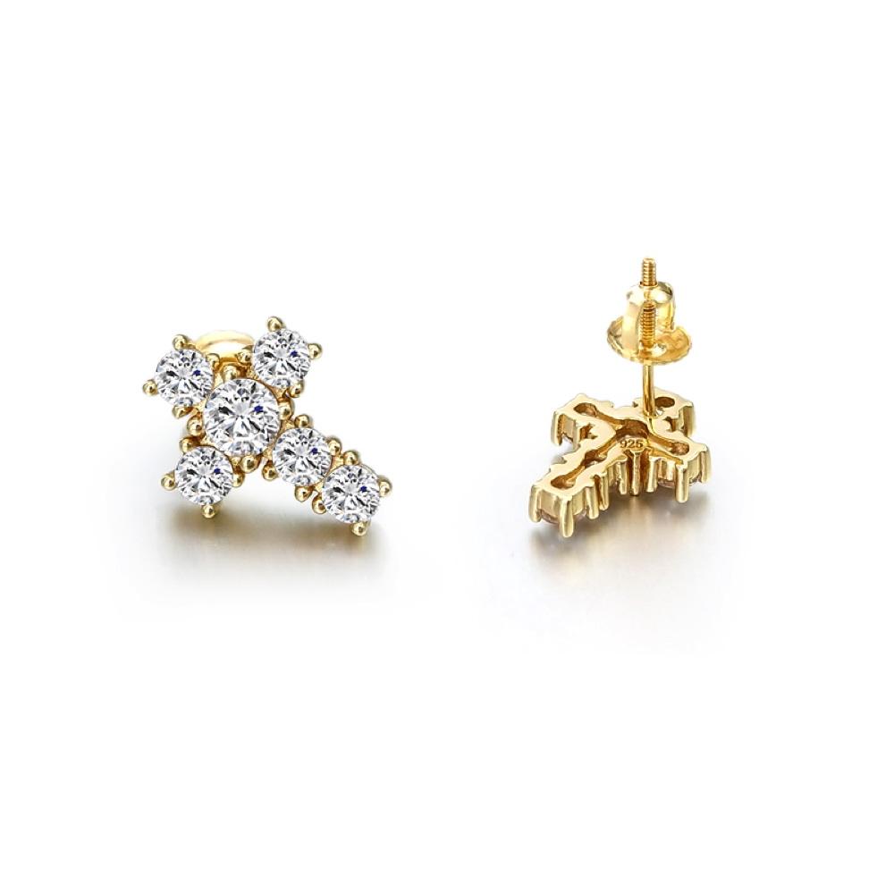 Tennis Cross Stud CZ Iced Out Earrings .925 Silver