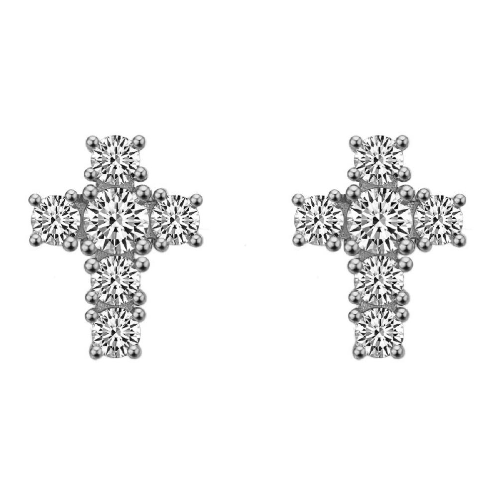 Tennis Cross Stud CZ Iced Out Earrings .925 Silver