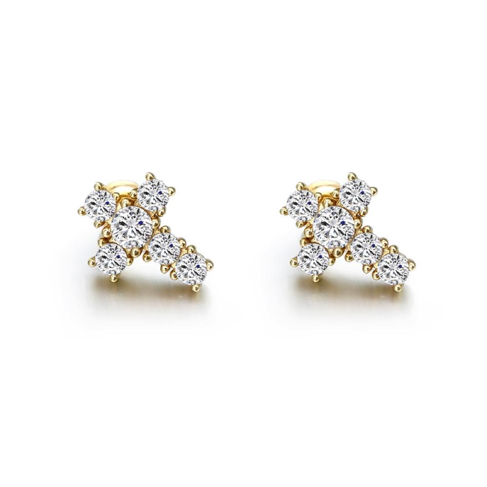 Tennis Cross Stud CZ Iced Out Earrings .925 Silver