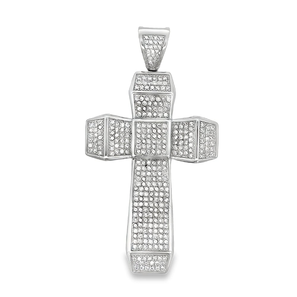 Thick Boss Cross CZ Pendant .925 Sterling Silver